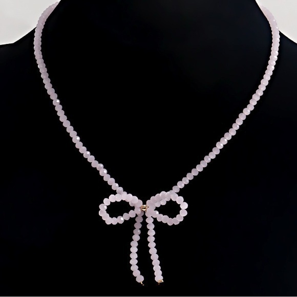 NWOT Dainty Pink Ballet Princess Beaded Choker Coquette Classy Bow Necklace - Picture 1 of 5